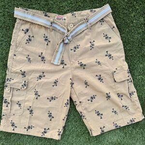Tan Cargo Shorts with Palm Print